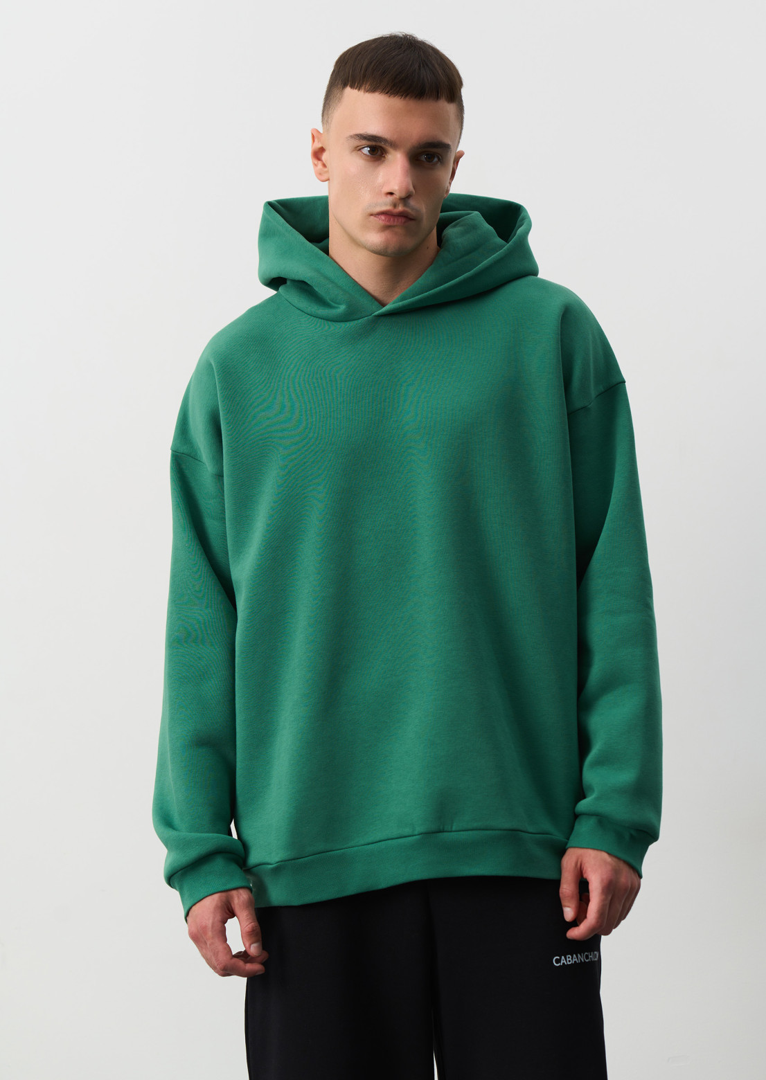 Green leaves color three-thread insulated oversize unisex hoodie with pockets 